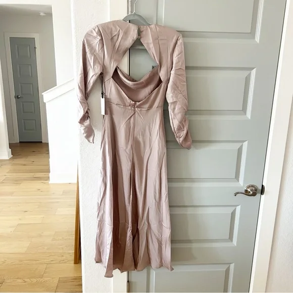 NWT ASTR Gracie Satin Midi Dress Gunmetal - Picture 3 of 6